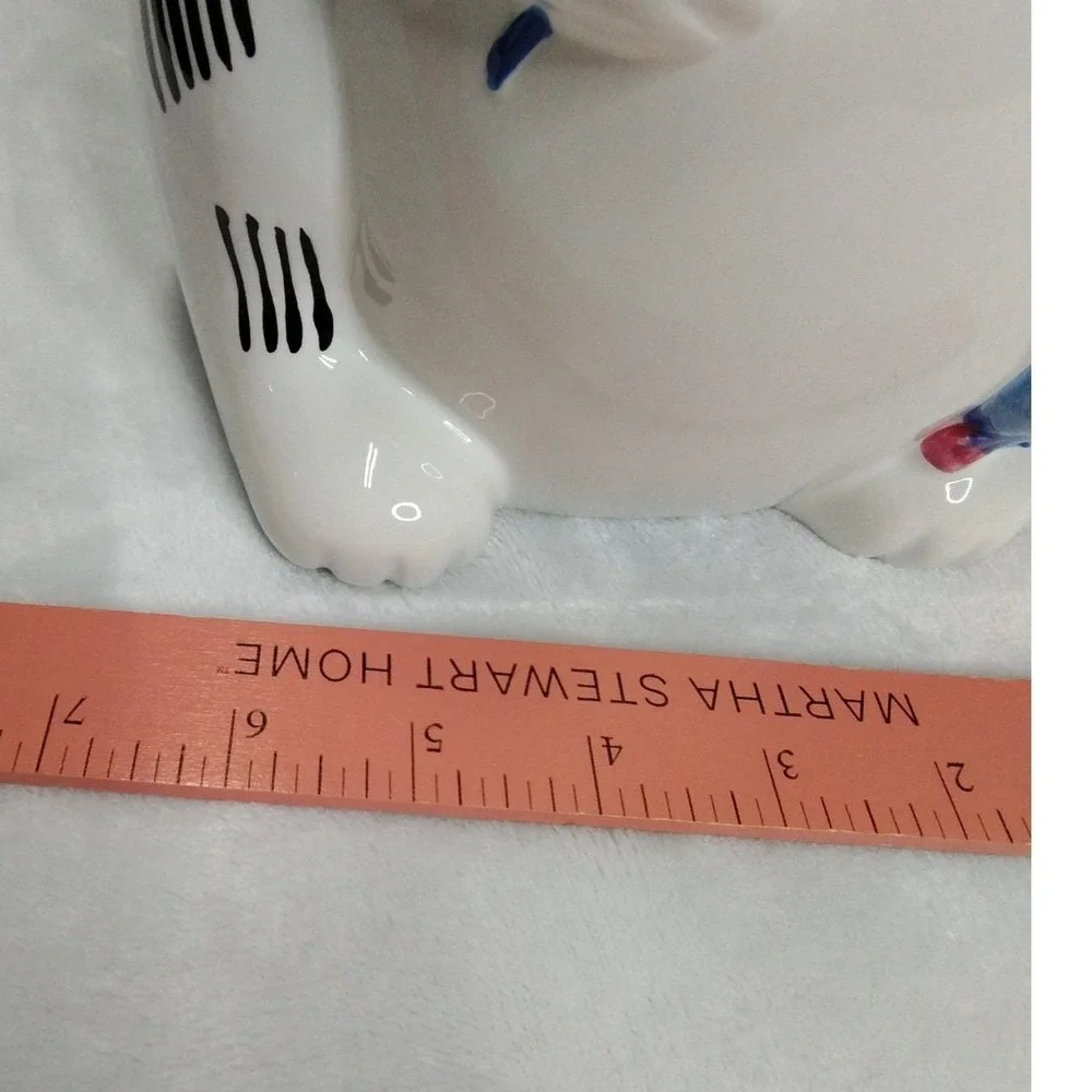 Vintage Ceramic Cat Cookie Jar‎ Taiwan White Cat w Mouse Yarn 1980s